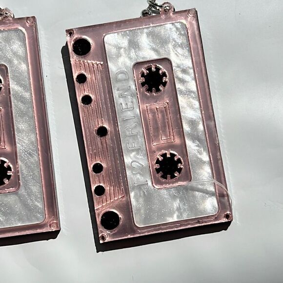 Pink Cassette Tape Drop Earrings - Picture 2 of 4